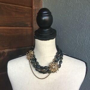 Tigers eye stone and vintage rhinestone brooch statement necklace